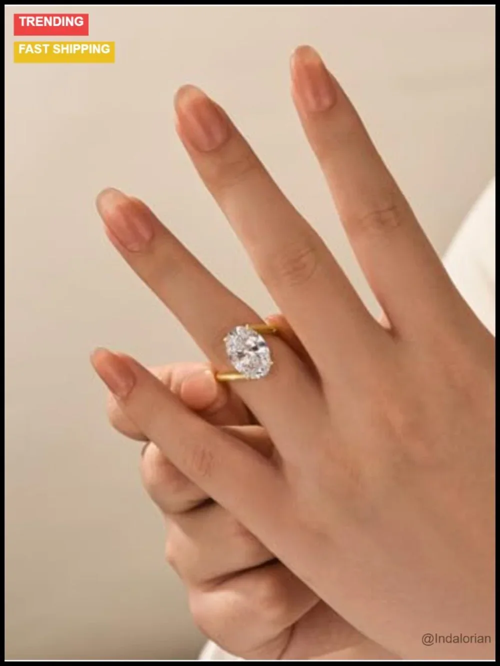 5CT Oval Cut Solitaire Engagement Ring S925 Silver Yellow Gold Plated